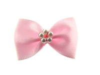 Satin Ribbon Bows With Pearl Ring - "Bow Tie Bows" - 14 Colours - (34mm x 22mm)