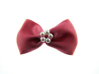 Satin Ribbon Bows With Pearl Ring - "Bow Tie Bows" - 14 Colours - (34mm x 22mm)