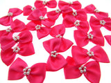 Satin Ribbon Bows With Pearl Ring - "Bow Tie Bows" - 14 Colours - (34mm x 22mm)