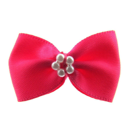Satin Ribbon Bows With Pearl Ring - "Bow Tie Bows" - 14 Colours - (34mm x 22mm) - ThreadandTrimmings