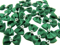 Satin Ribbon Bows With Pearl Ring - "Bow Tie Bows" - 14 Colours - (34mm x 22mm)