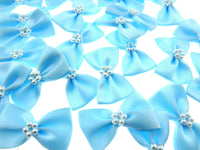 Satin Ribbon Bows With Pearl Ring - "Bow Tie Bows" - 14 Colours - (34mm x 22mm)