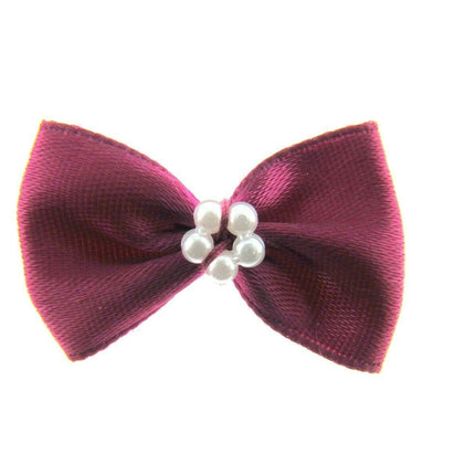 Satin Ribbon Bows With Pearl Ring - "Bow Tie Bows" - 14 Colours - (34mm x 22mm) - ThreadandTrimmings