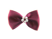 Satin Ribbon Bows With Pearl Ring - "Bow Tie Bows" - 14 Colours - (34mm x 22mm)