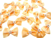 Satin Ribbon Bows With Pearl Ring - "Bow Tie Bows" - 14 Colours - (34mm x 22mm)