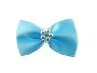 Satin Ribbon Bows With Pearl Ring - "Bow Tie Bows" - 14 Colours - (34mm x 22mm)