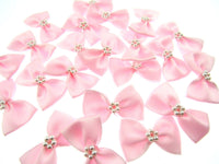 Satin Ribbon Bows With Pearl Ring - "Bow Tie Bows" - 14 Colours - (34mm x 22mm)