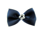 Satin Ribbon Bows With Pearl Ring - "Bow Tie Bows" - 14 Colours - (34mm x 22mm)