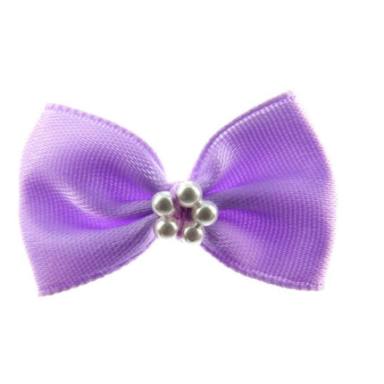 Satin Ribbon Bows With Pearl Ring - "Bow Tie Bows" - 14 Colours - (34mm x 22mm) - ThreadandTrimmings