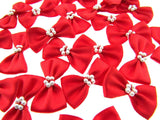 Satin Ribbon Bows With Pearl Ring - "Bow Tie Bows" - 14 Colours - (34mm x 22mm)