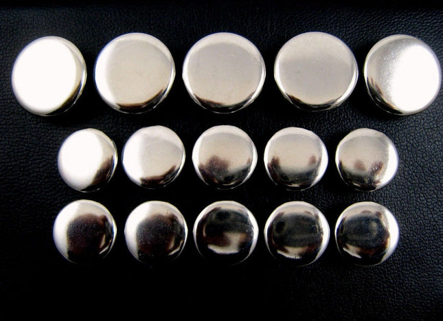 Polished Metal Silver Blazer Buttons Complete Set of Plain Blazer Buttons (B568) - ThreadandTrimmings