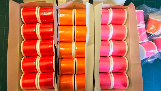 Polyester Sewing Thread Flo Red, Orange & Pink - 35 x 100m Reels - ThreadandTrimmings