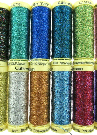Gutermann Metallic Effect Sewing Thread 50m Reels Lurex Thread 12 Colours - ThreadandTrimmings