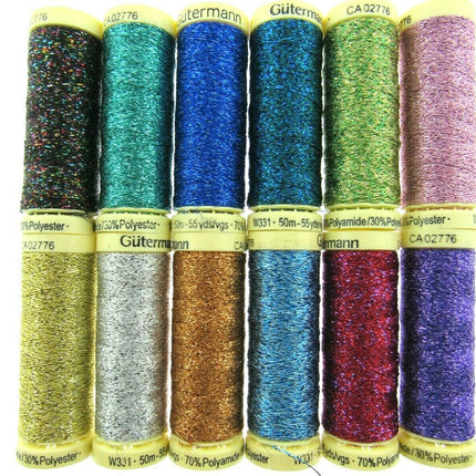 Gutermann Metallic Effect Sewing Thread 50m Reels Lurex Thread 12 Colours - ThreadandTrimmings