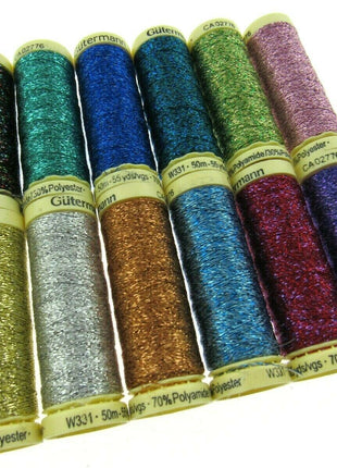 Gutermann Metallic Effect Sewing Thread 50m Reels Lurex Thread 12 Colours - ThreadandTrimmings