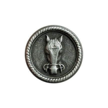 Round Horse Buttons Front View With Shank in Antique Silver or Brass 3 Sizes - ThreadandTrimmings