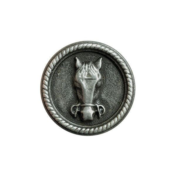 Round Horse Buttons Front View With Shank in Antique Silver or Brass 3 Sizes - ThreadandTrimmings