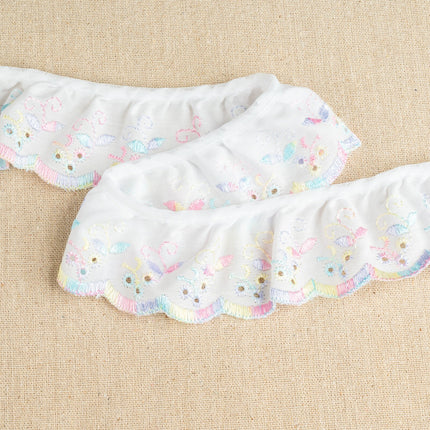 Frilled broderie anglaise 50mm pastel multicolour pink lemon turquoise polycotton trim Thread and Trimmings