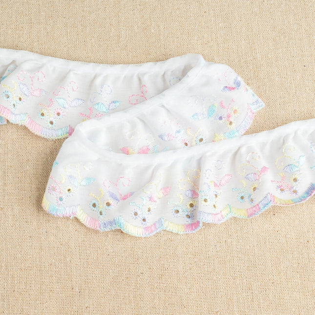 Frilled broderie anglaise 50mm pastel multicolour pink lemon turquoise polycotton trim Thread and Trimmings