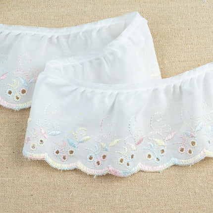 Frilled broderie anglaise 70mm pastel multicolour pink lemon turquoise polycotton trim Thread and Trimmings
