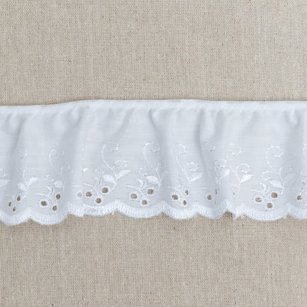 Frilled Broderie Anglaise Trim 70mm White Polycotton 1m