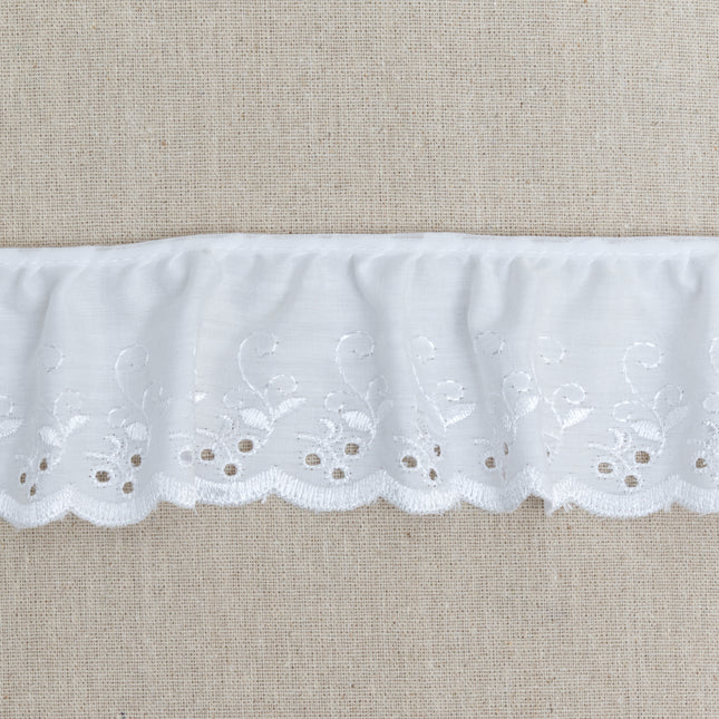 Frilled Broderie Anglaise Trim 70mm White Polycotton 1m