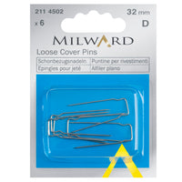 Pack of Milward loose cover pins with packaging showing product details.