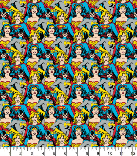 Cotton Fabric with Heroines Catwoman Superwoman Wonderwoman Theme 100% Cotton