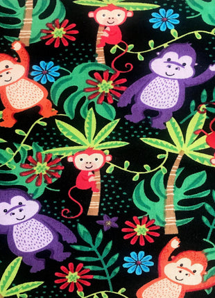 Black Cotton Fabric Print With Children's Gorilla Theme - 100% Cotton -2472-01