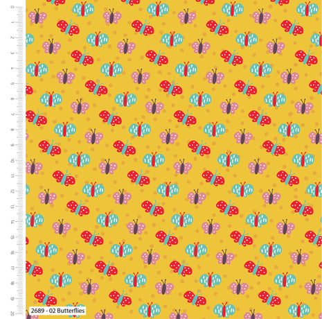 Yellow Cotton Fabric with Colourful Butterfly Printed Theme 100% Cotton - ThreadandTrimmings