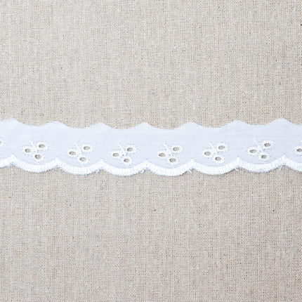 Flat Broderie Anglaise Trim 28mm Wide 3m White Cream Black