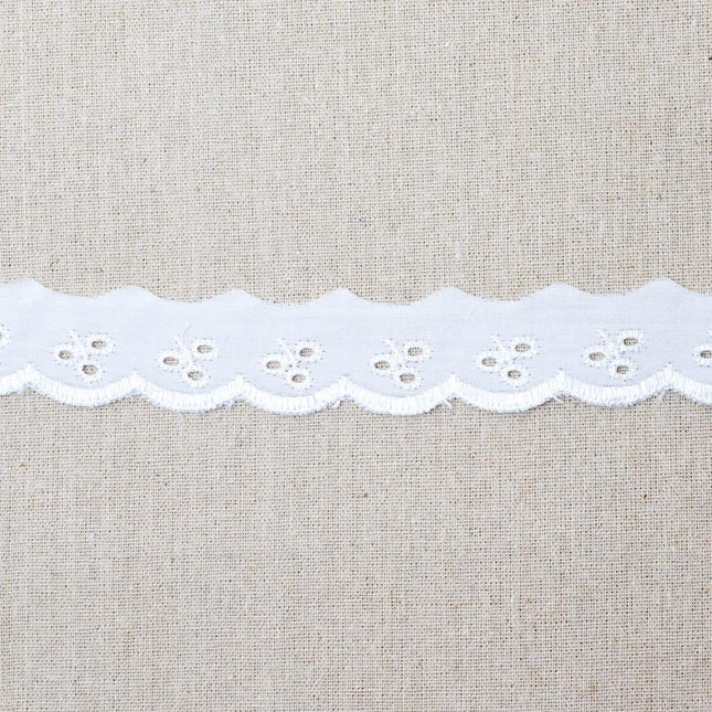Flat Broderie Anglaise Trim 28mm Wide 3m White Cream Black