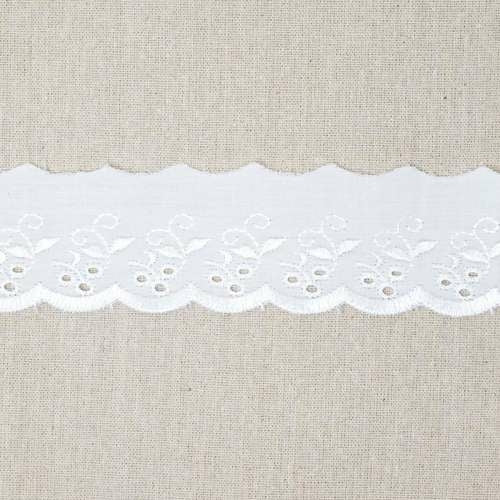 Broderie Anglaise 50mm White Flat Poly Cotton with Flower Pattern TC9140