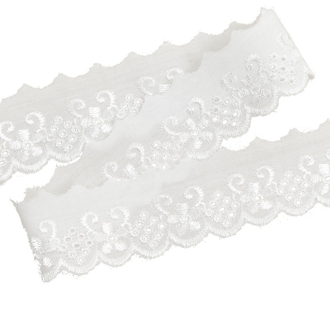 White Cotton Broderie Anglaise Lace Trim 30mm Flat Daisy Chain 3m