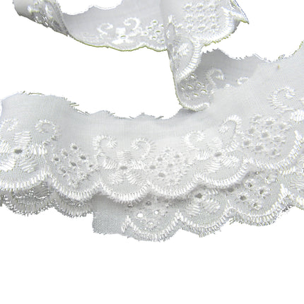 White Cotton Broderie Anglaise Lace Trim 30mm Flat Daisy Chain 3m