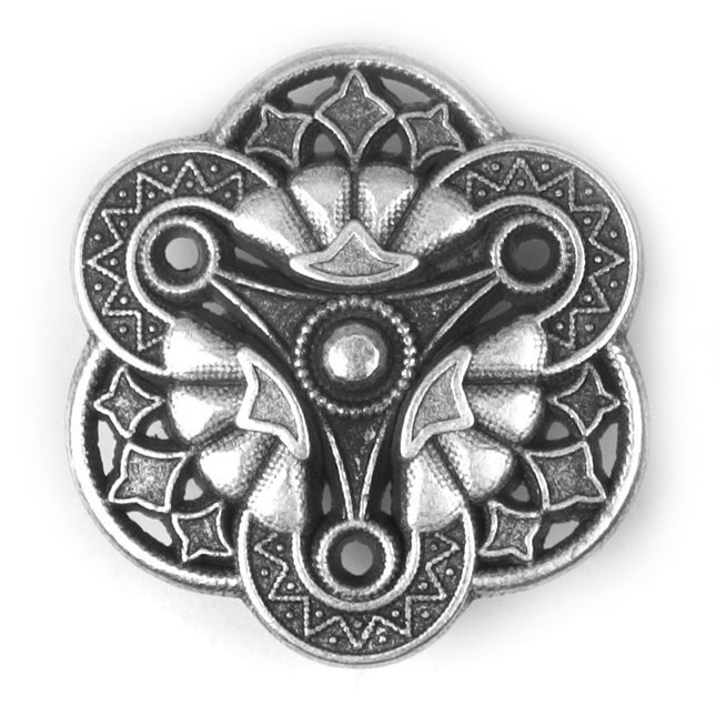 Flower Shaped Fancy Metal Shank Button in Antique Silver Colour x 5pcs - ThreadandTrimmings