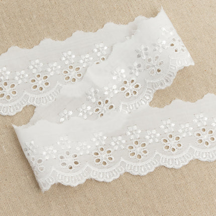 Broderie Anglaise on a hessian background
