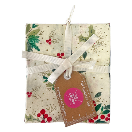 Christmas Fat Quarters Traditional Holly Metallic Print 4pk Craft Cotton Co