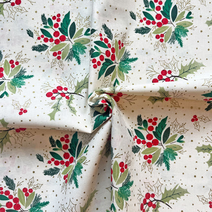 Christmas Fat Quarters Traditional Holly Metallic Print 4pk Craft Cotton Co
