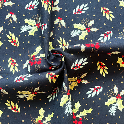 Christmas Fat Quarters Traditional Holly Metallic Print 4pk Craft Cotton Co