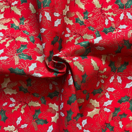 Christmas Fat Quarters Traditional Holly Metallic Print 4pk Craft Cotton Co