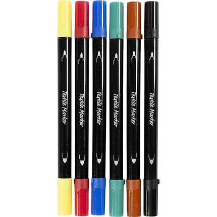 Textile Markers Permanent Fabric Pens Creativ Double Tip 6 or 20 Piece Packs
