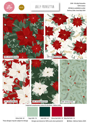Christmas Cotton Fat Quarters Metallic Jolly Poinsettia 5 Pk Quilt Bundle 3399