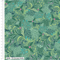 Green floral pattern fabric with a ruler on the side
