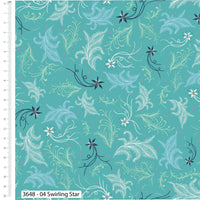 Floral pattern fabric swatch with a ruler on the side on a teal background