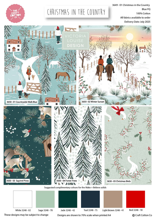 Christmas Fat Quarter Bundle Country Animals 5pk Victoria Louise 3649