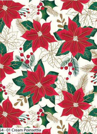Christmas Cotton Fat Quarters Holly & Poinsettia 5Pk Quilting Craft Bundle 3654