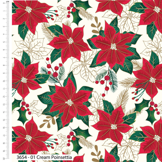 Christmas Cotton Fat Quarters Holly & Poinsettia 5Pk Quilting Craft Bundle 3654