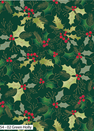 Christmas Cotton Fat Quarters Holly & Poinsettia 5Pk Quilting Craft Bundle 3654