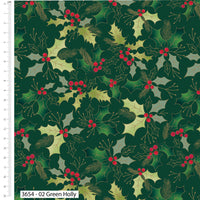 Christmas Cotton Fat Quarters Holly & Poinsettia 5Pk Quilting Craft Bundle 3654